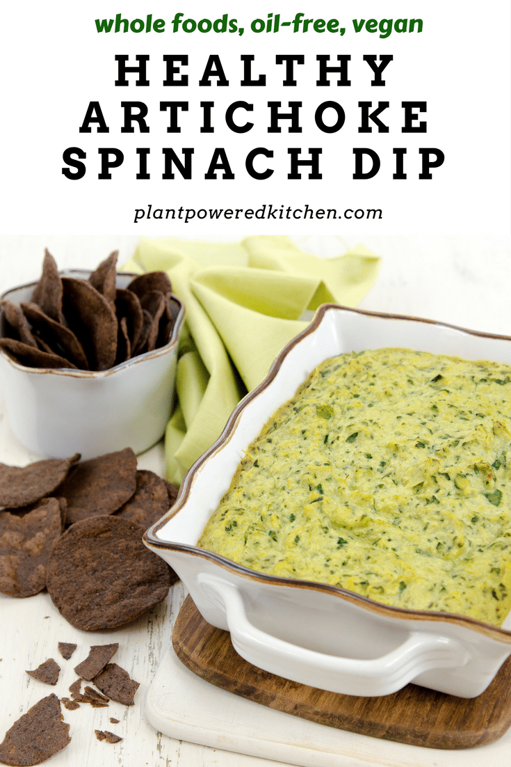 Creamy Vegan Artichoke Spinach Dip made with WHOLE FOODS, no oil! Delicious, and easy to make!
