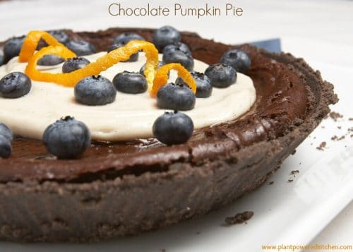 Chocolate Pumpkin Pie and Festive Chickpea Tart: Vegan Holiday Recipes to Impress! | vegan pumpkin recipes | gluten-free pumpkin recipes | nut-free pumpkin recipes | vegan dessert recipes | gluten-free dessert recipes | nut-free dessert recipes | vegan pie recipes | gluten-free pie recipes | nut-free pie recipes || Plant Powered Kitchen #vegandessert