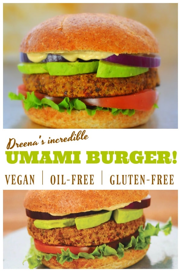Dreena's INCREDIBLE UMAMI BURGER! #vegan #plantbased #oilfree #recipe #glutenfree #meatless #veggieburger #burger #food #healthy #wfpb 