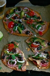 Tortilla Pizza with Chipotle-Lime Two Bean Hummus