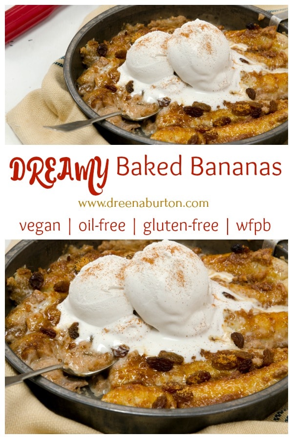 DREAMY Baked Bananas! Easy to make, no margarine or oil! #vegan #wfpb #glutenfree #oilfree #bananas #dessert #recipe #bakedbananas #yummy #food 