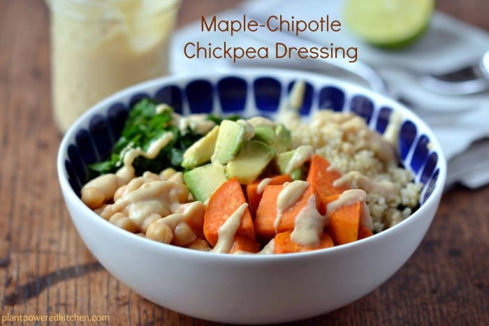 Maple-Chipotle Chickpea Dressing #salad #dressing #healthy #vegan #oilfree #plantbased #chickpeas #saladbowl 