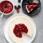 Divine (dairy-free) Cheesecake with Raspberry Sauce, from "The Cheese Trap"