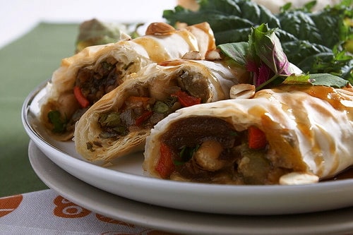 instead of turkey: Moroccan Chickpea and Vegetable Phyllo Rolls