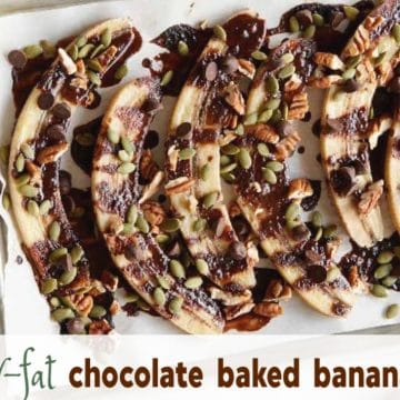 baked bananas drizzled with a chocolate sauce