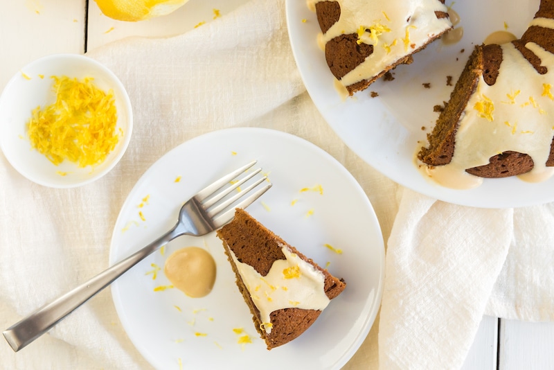 Date-Sweetened Vegan Bundt Cake with Lemon-Maple Frosting