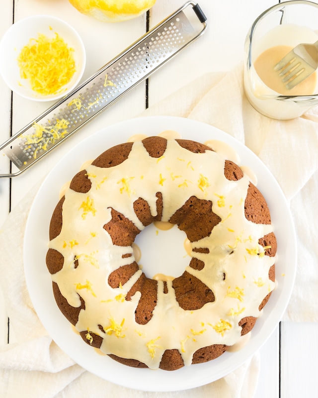 Date-Sweetened Vegan Bundt Cake with Lemon-Maple Frosting