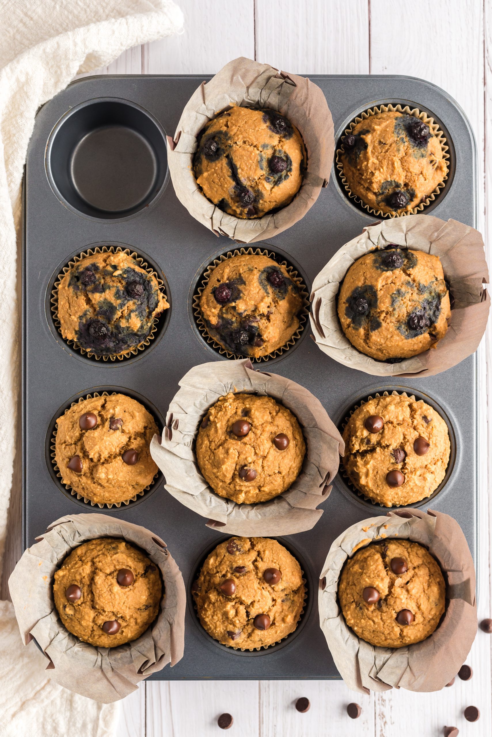 muffins (some with blueberries) in baking pan