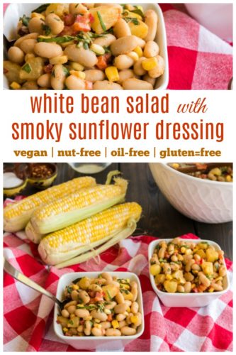 white bean salad with smoky sunflower dressing