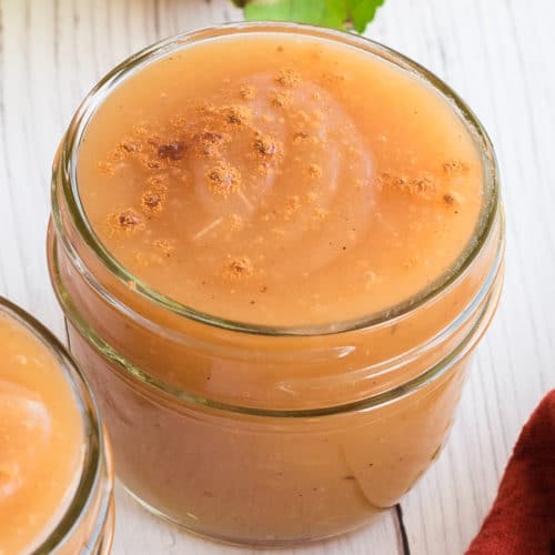 close up photo instant pot applesauce in glass jar