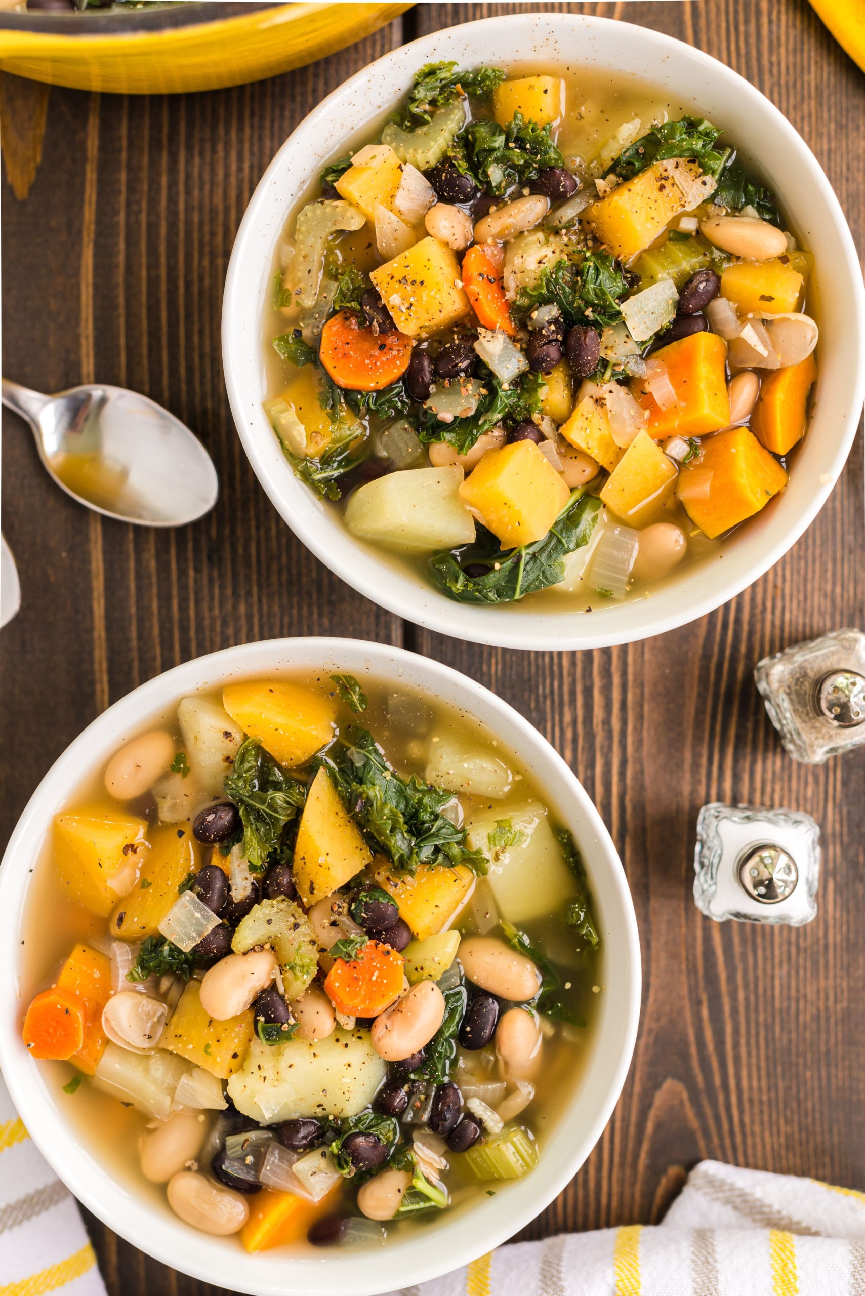 hearty vegan soup in serving bowls