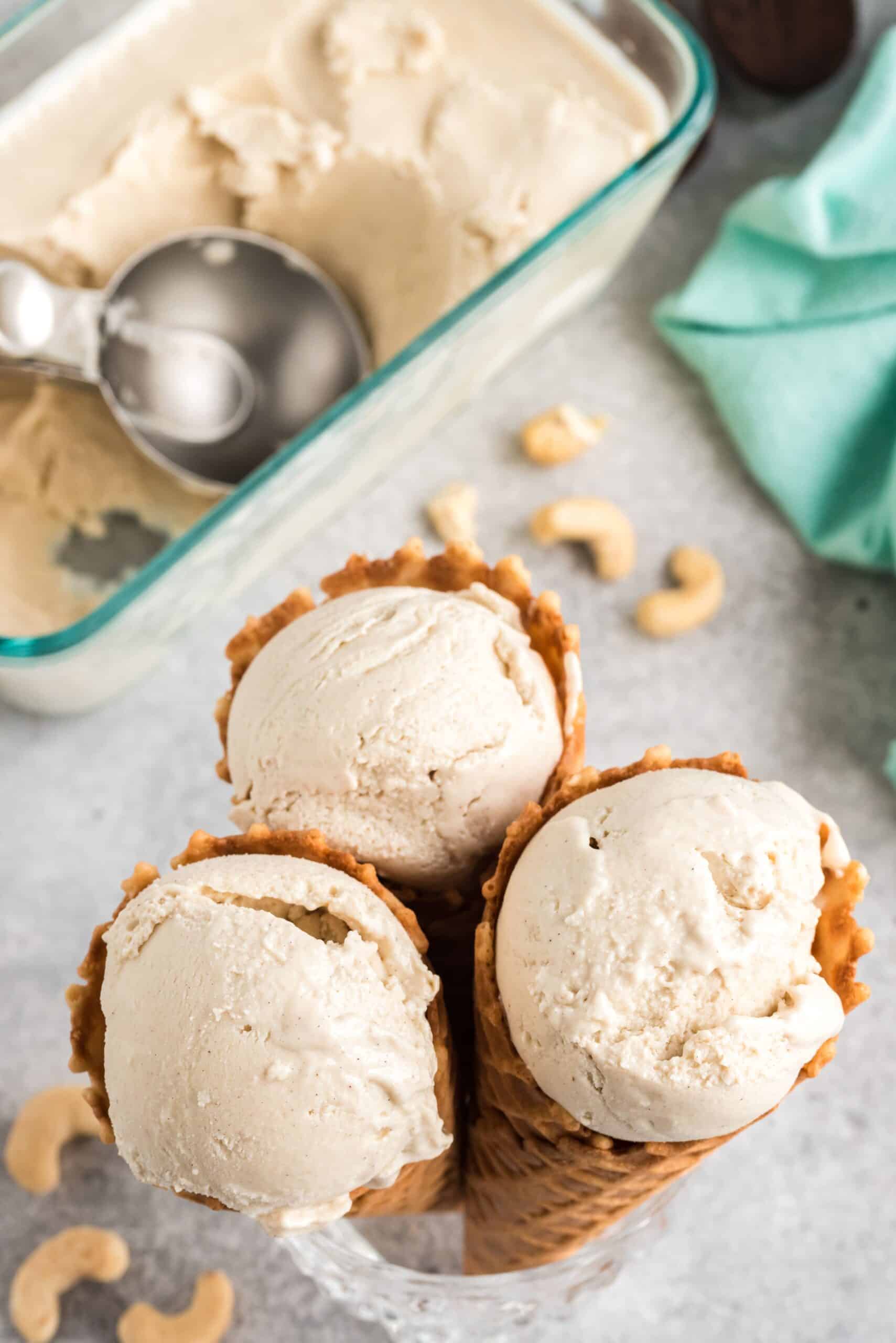 overhead view of vanilla bean ice cream